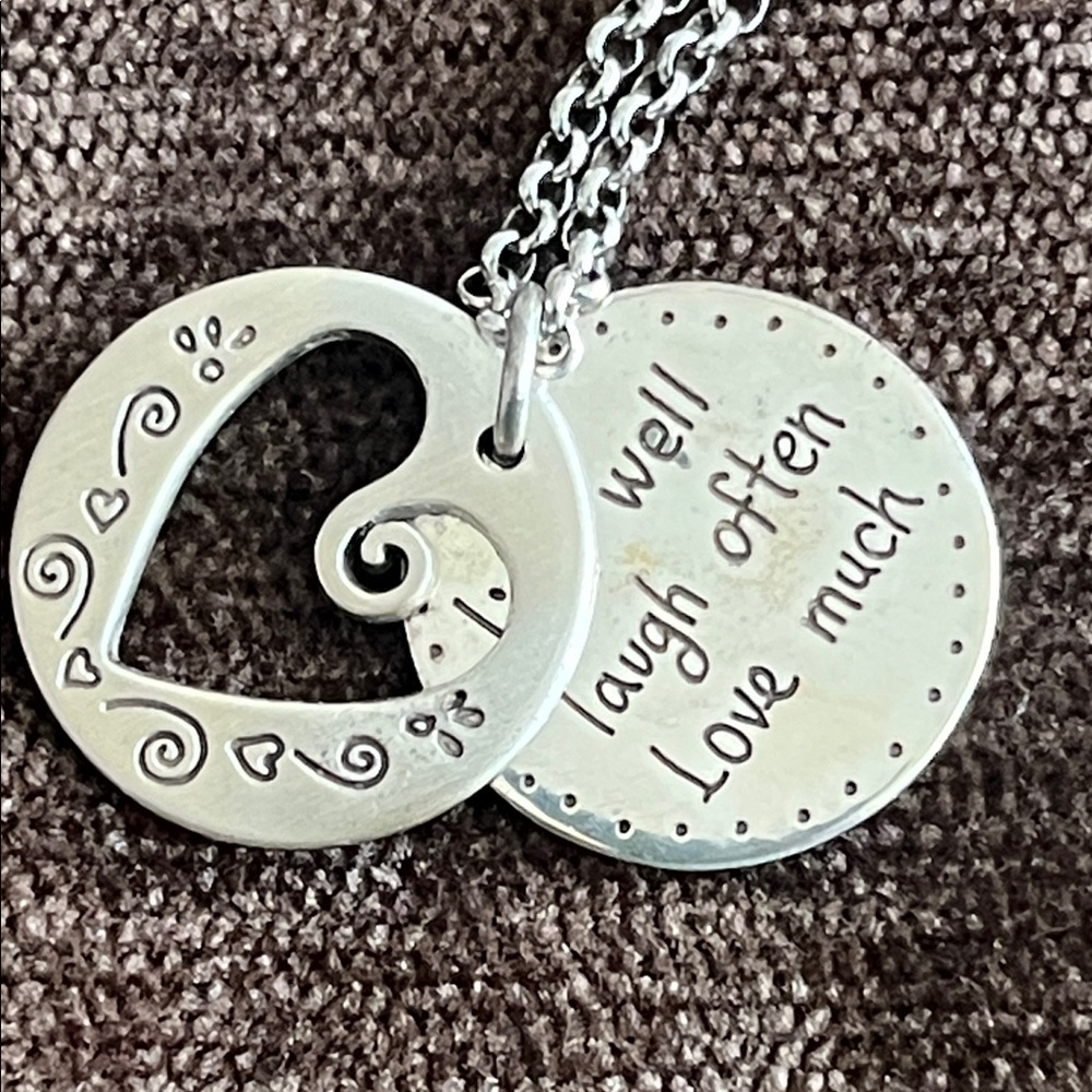 Brighton Silver Tone HEART Pendant Chain Necklace LIVE LOVE LAUGH - Picture 6 of 8